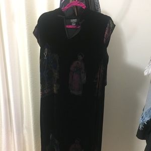 Citron long black velvet dress w/japanese design
